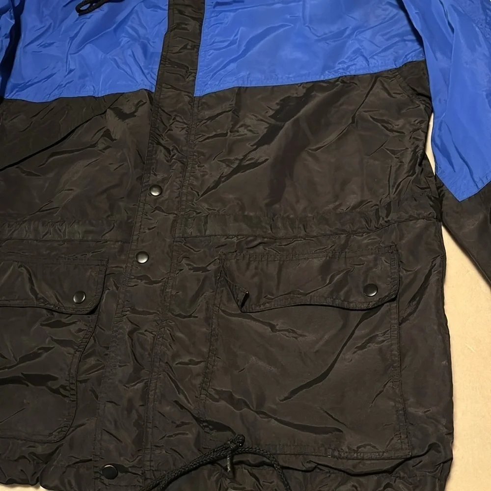 Vintage Turning Point Men's Blue and Black Windbreaker Jacket